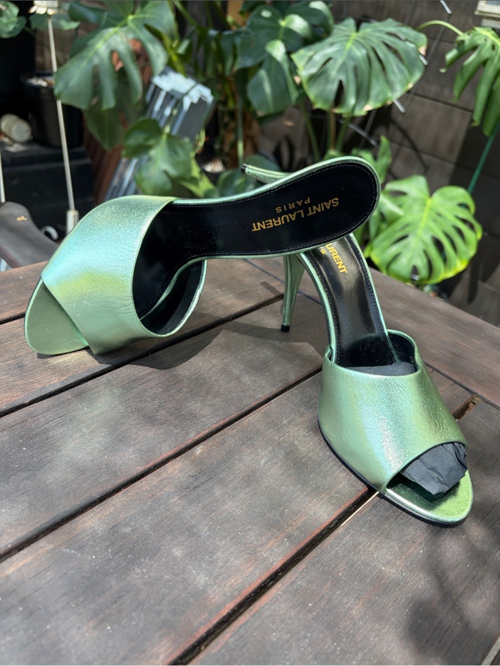 Saint Laurent Iridescent La 16 Open-Toe Stiletto Mules